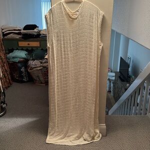NWT ZARA Rustic Textured Tunic Slit Leg Midi Dress XL Cream